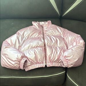 Pink Kids Crop Puffer Jacket